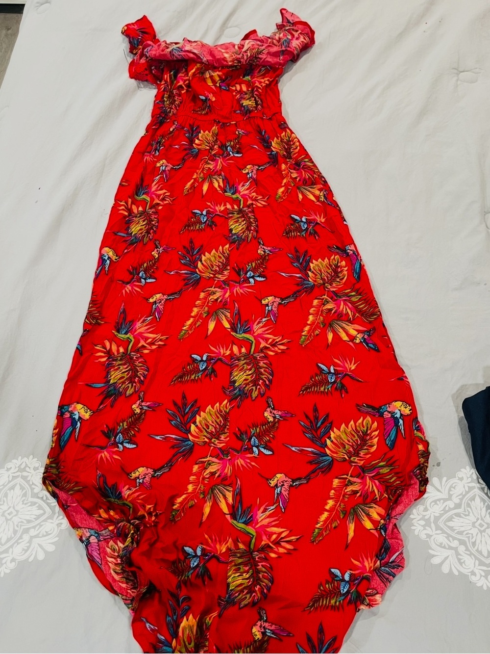 No Boundaries Red Floral Off-Shoulder Maxi